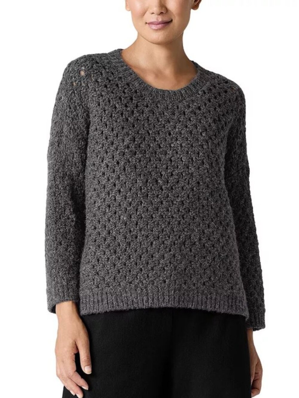 *NWT* EILEEN FISHER PERUVIAN ALPACA WOOL CREW NECK SWEATER_CHARCOAL_M_$298